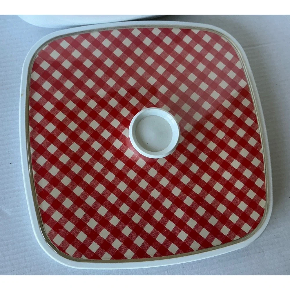 Vintage Insulated‎ Serving Dish Red Gingham Check Lid Retro Picnic 11in